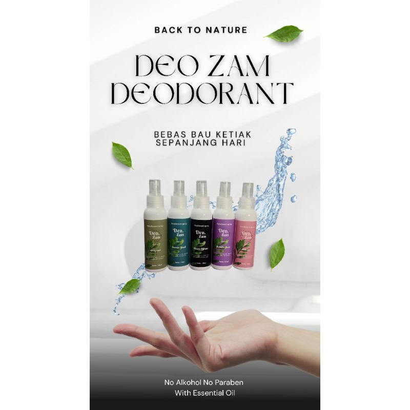 DEO ZAM NATURAL WITH ESSENTIAL OIL - Deodorant Tawas Spray Alami - Deodoran Tawas No Alkohol No Para