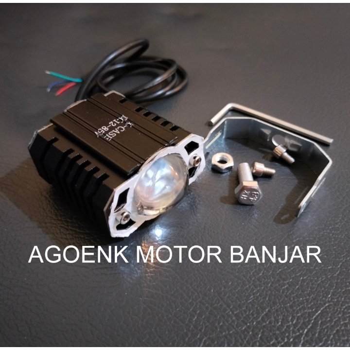 AGOENK MOTOR LAMPU TEMBAK LASER LED D2 ULTRA KOTAK 2 WARNA HIGH LOW PUTIH KUNING WATERPOOF UNIVERSAL