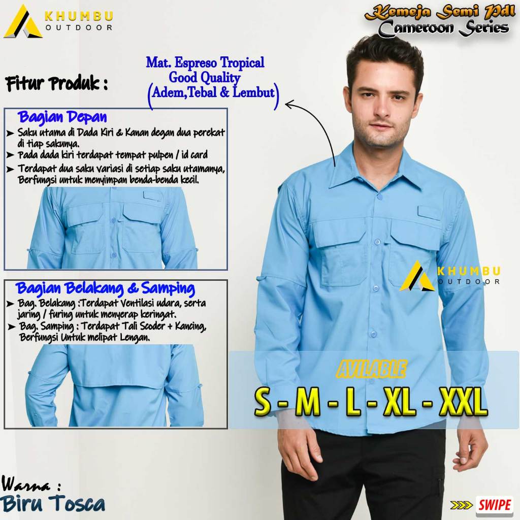 Kemeja PDL Lengan Panjang Cameroon Series Warna Biru Tosca | Kemeja Outdoor Casual