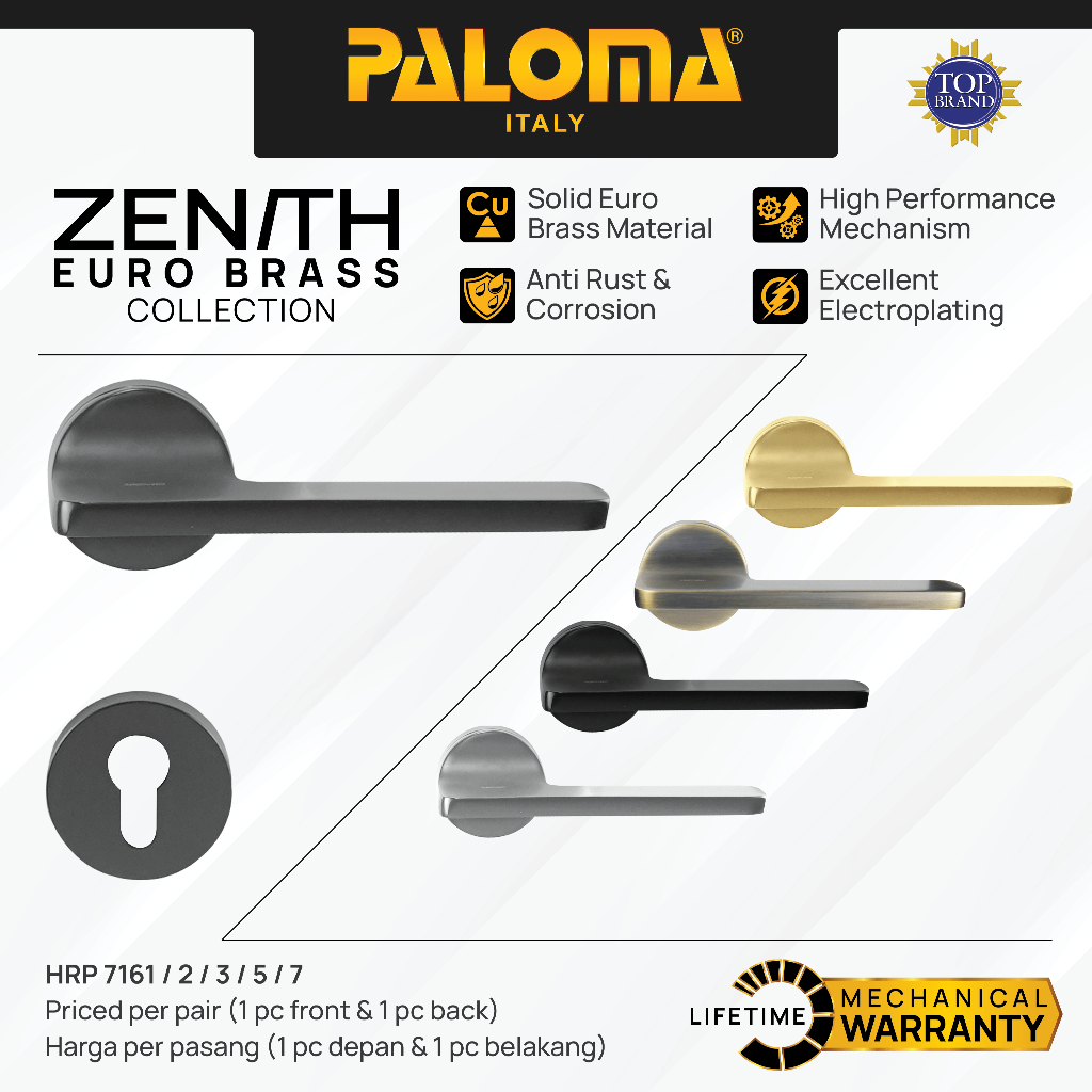 PALOMA Gagang Pintu Door Handle Roses Lever Euro Brass Kuningan Zenith Geneva Emas Gold Hitam Black 