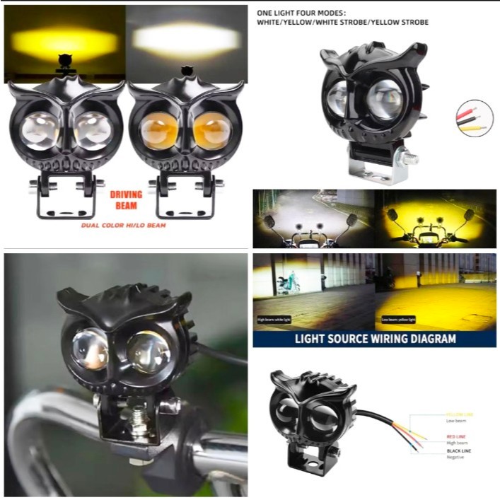 LAMPU SOROT BURHAN/LAMPU TEMBAK LED OWL 2 MATA MINI 12 VOLT PUTIH KUNING