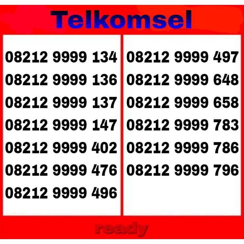 nomor cantik simpati Telkomsel 9999