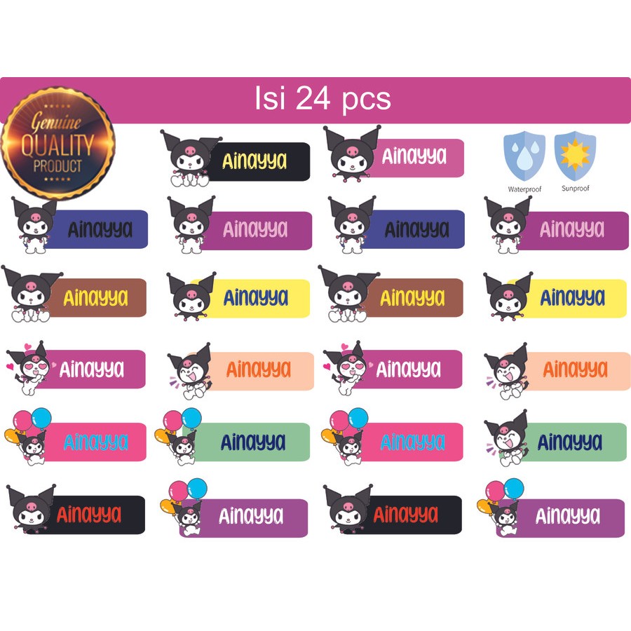 

Stiker Label Nama Anak Bahan Vinyl tebal WATERPROOF warna tidak luntur BISA Custom