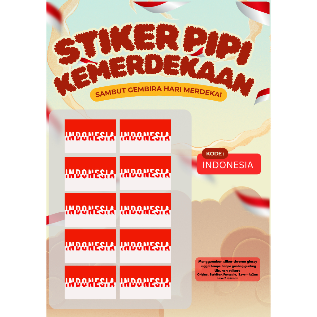 

OMAH STIKER - Stiker pipi merah putih agustusan sudah tercutting / stiker karnaval tinggal tempel