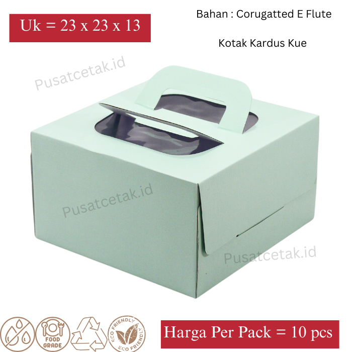 

Kotak Cake Premium, Kardus atau box untuk Kemasan cake Puding, Kue Tart, Bolu Chiffon, GIFT GABLE BOX dengan bahan Karton White Corrugated Box 23 x 23 x 13 cm