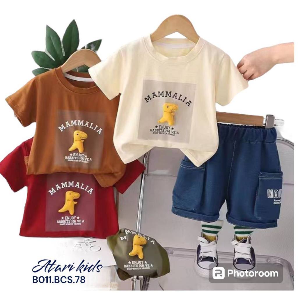 Set baju import anak laki-laki motif dino 3D
