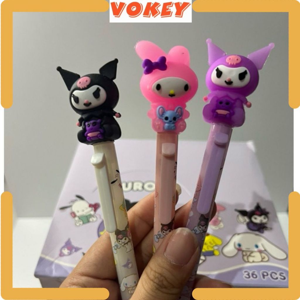

VOKEY Pulpen Pen Pena Cetek Berkarakter Lucu Kepala Karet Kuromi & Hello Kitty 0.5mm