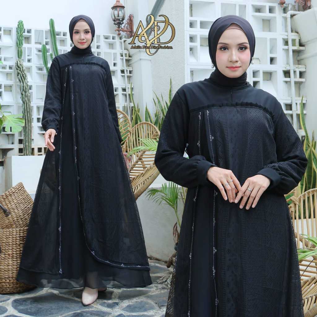 Gamis Abaya Terbaru / yura Gamis Wanita Muslim Dewasa Bahan Ceruty Babydoll Kombinasi Layer Brokat M