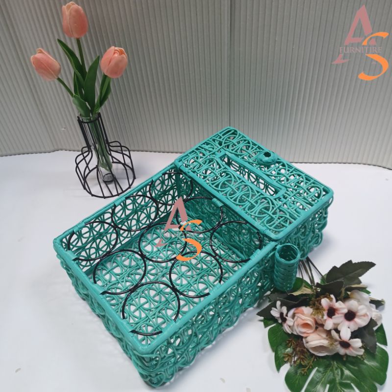 AQUA 2IN1 TEMPAT TISU,9 DAN 9 AQUA GELAS LENGKAP DENGAN SEDOTANNYA /TEMPAT TISU ROTAN/TEMPAT TISU UN