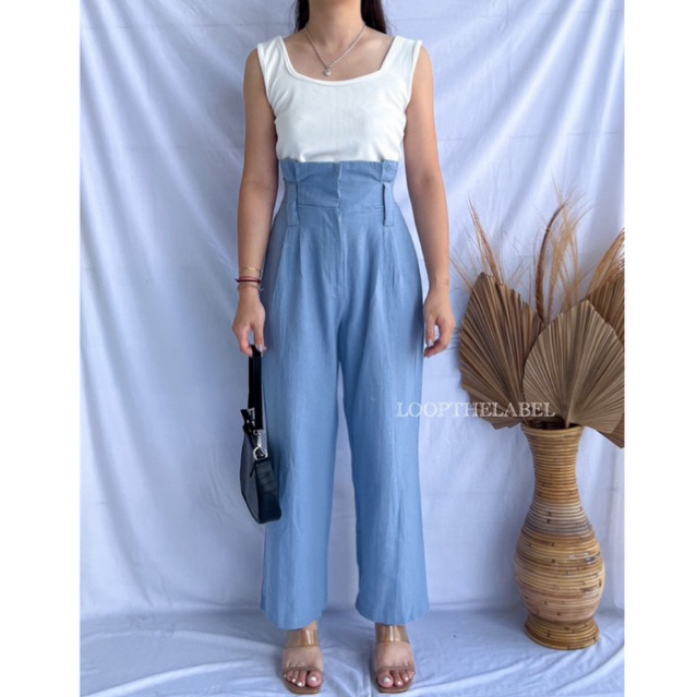 HAZEL LINEN PANTS - CELANA PANJANG BAHAN WARNA PUTIH / WHITE PANTS TROUSERS / CELANA PANJANG KULOT C