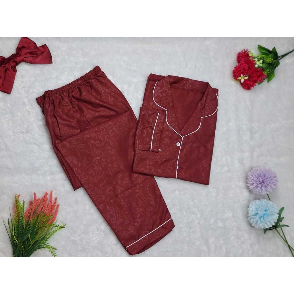 Baju Tidur Dewasa Embos katun Lengan Panjang Set Piyama Wanita Cewe