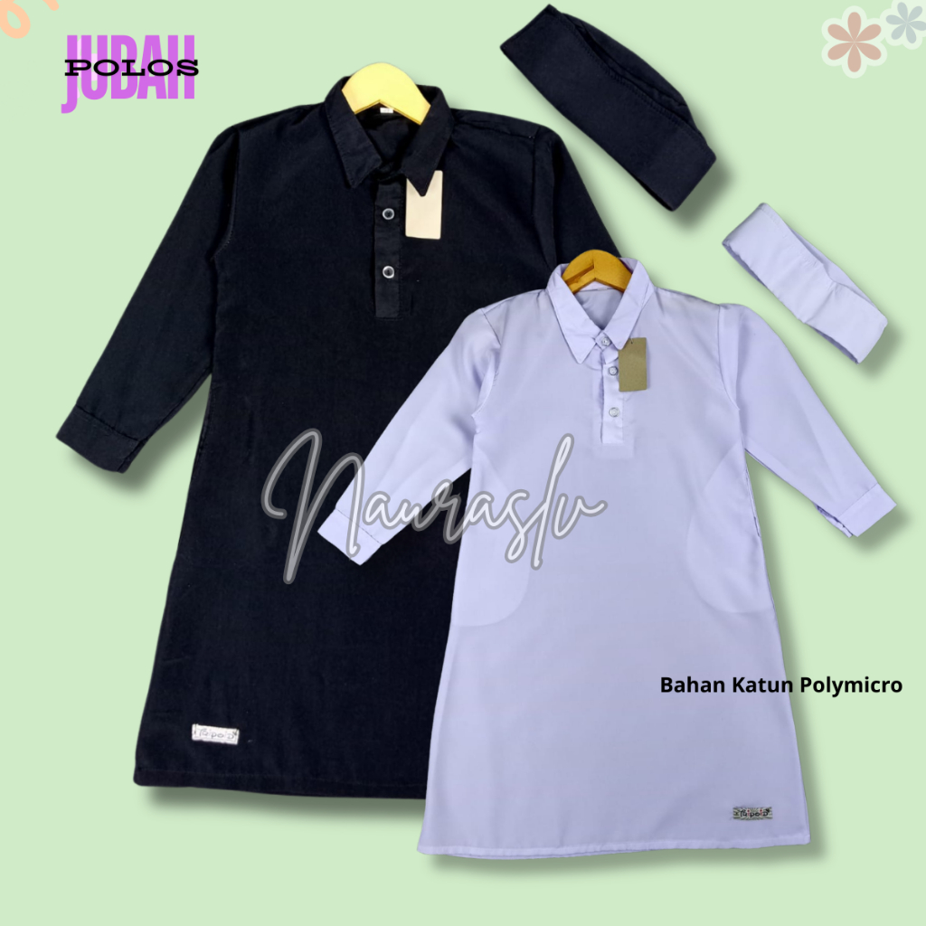 Jubah anak laki laki polos usia 1 sampai 12 tahun Baju gamis anak cowok hitam putih set peci