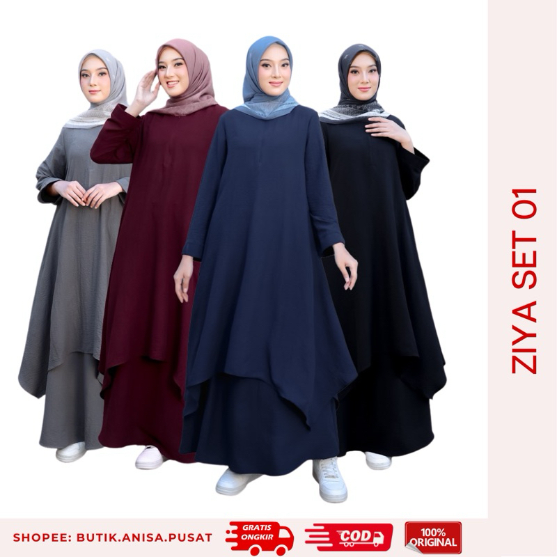 ETHICA Setelan Tunik Rok ZIYA SET 01 Black Grey Navy Maroon