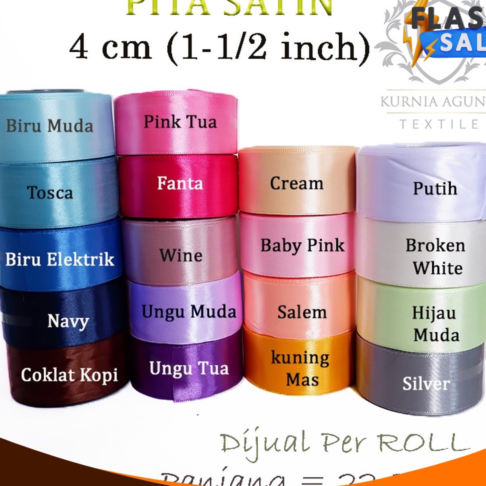 

CEPAT Pita Satin 4cm 1 12 Inch 1 Roll Ukuran Besar Warna Pastel Pita Kado Bungkus Hampers Souvenir DIY Panjang 25yard22meter
