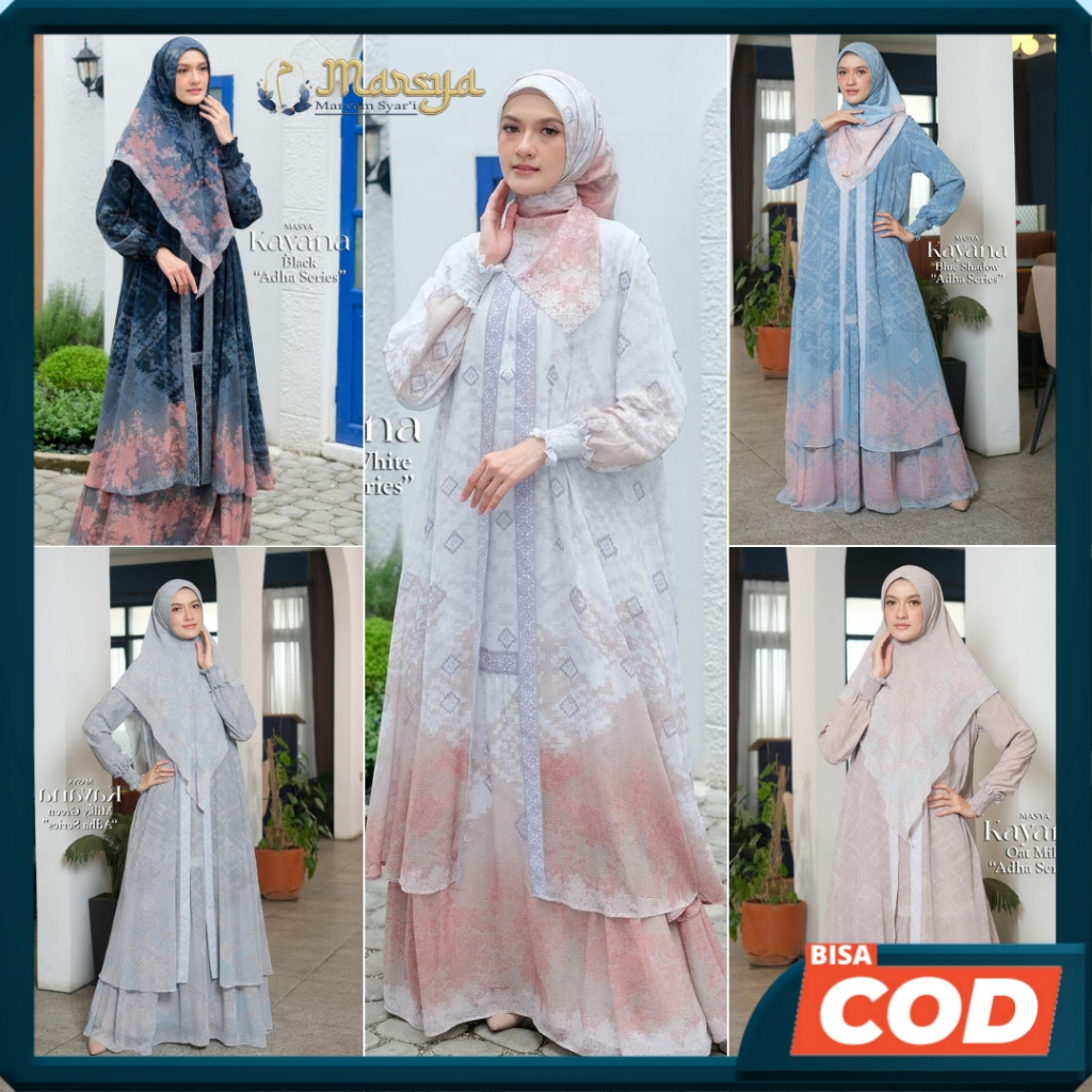Set Gamis Dress Ceruty Babydoll Printing Premium Syari Branded Mewah Masya Syari Original Terbaru Ka