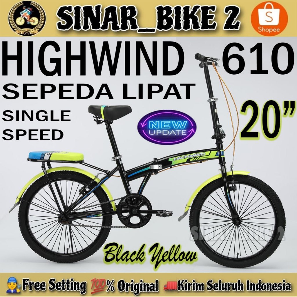 Sepeda Lipat HIGHWIND 610 Ukuran 16 dan 20 Inch Keranjang Boncengan
