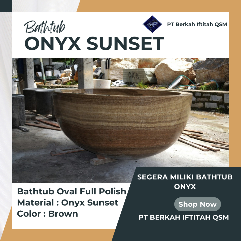 Bathtub Oval Full Polish Bathtub batu onyx sunset mewah