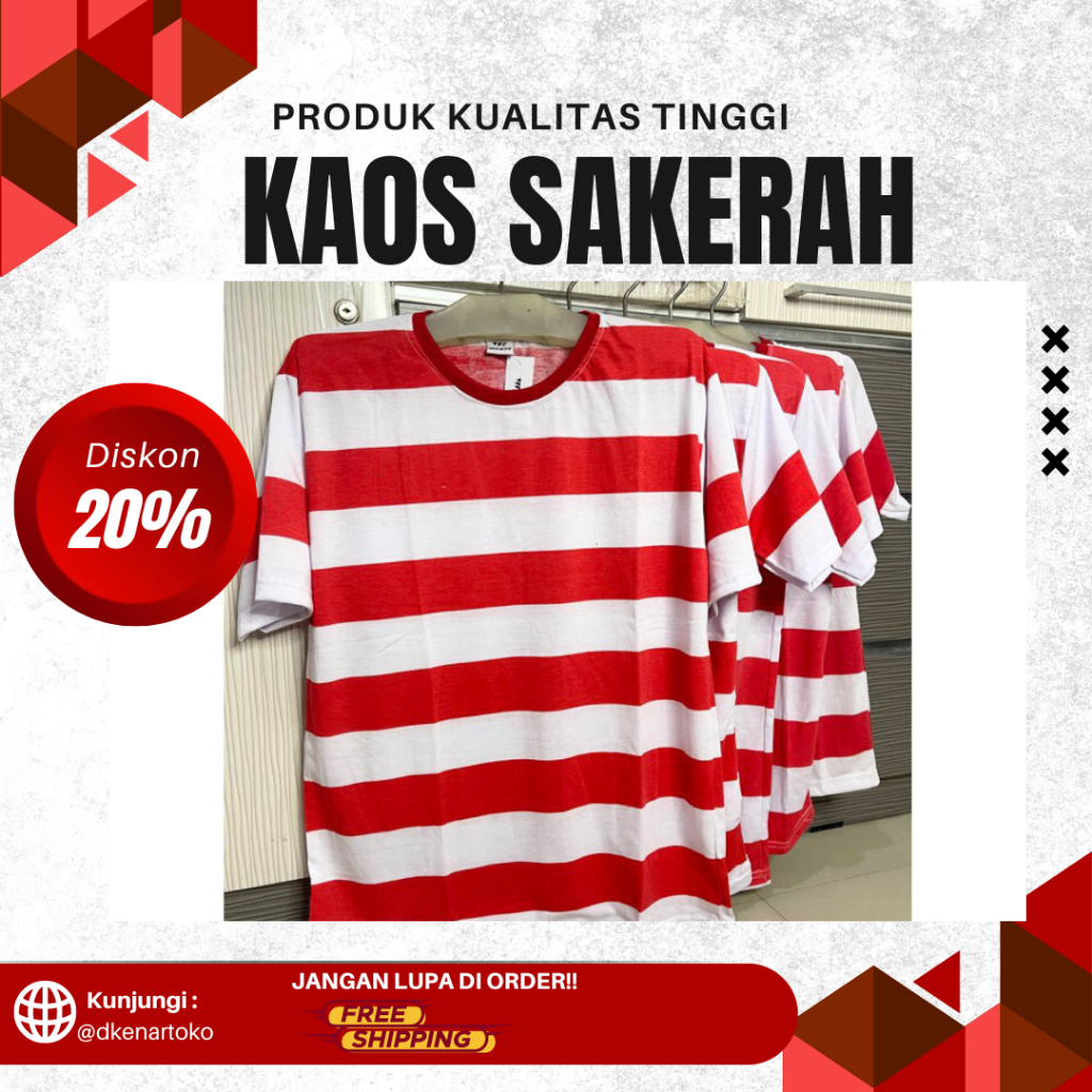 Kaos Sakera Madura Merah Putih Nyaman & Stylish|Kaos Merah putih Khas Madura SAKERA
