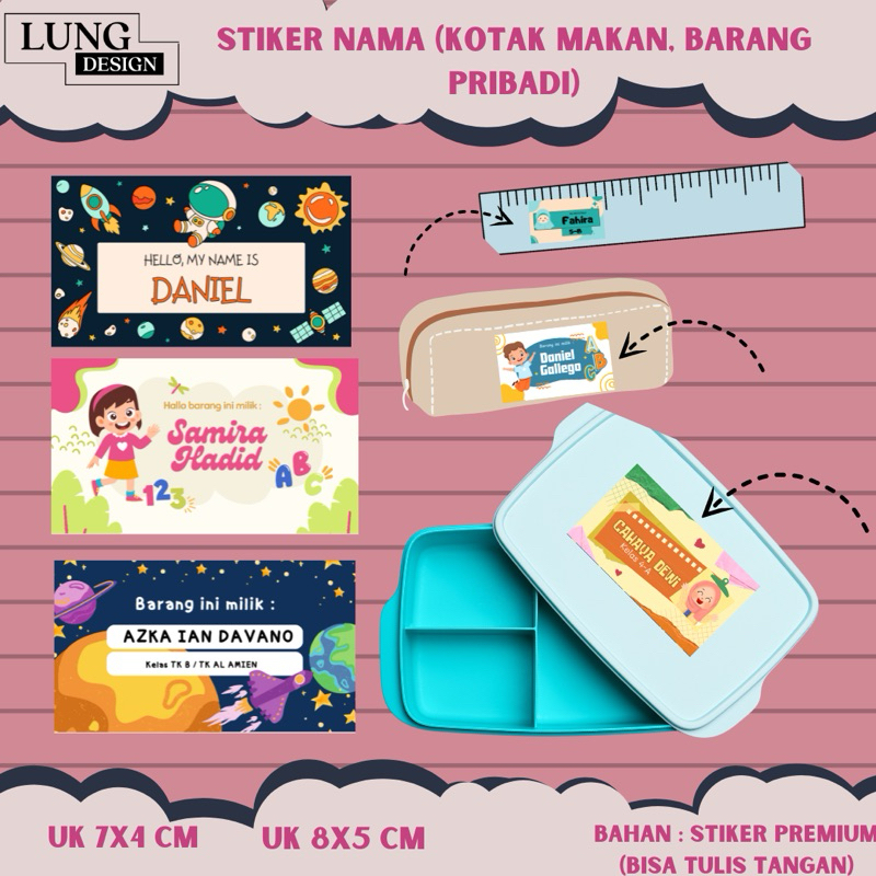 

STIKER LABEL NAMA ANAK -STIKER NAMA KOTAK MAKAN - KOTAK MAKAN NAMA - STICKER/STIKER LABEL NAMA BUKU BARANG PRIBADI KARTUN ANIMASI LUCU - STIKER LABEL NAMA ANAK WATERPROOF MURAH CUSTOM - stiker UV Karakter untuk barang nama botol tempat makan