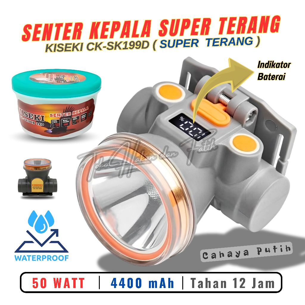 SENTER KEPALA 50 WATT KISEKI CK-SK199D TAHAN 12 JAM NONSTOP | senter kepala 50 Watt | senter kepala 