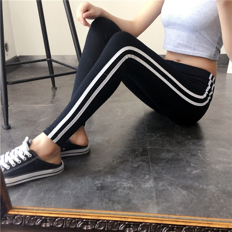 Legging List strip 2 Putih Bahan Tebal PREMIUM/ Legging Stripe Sport Olahraga Wanita