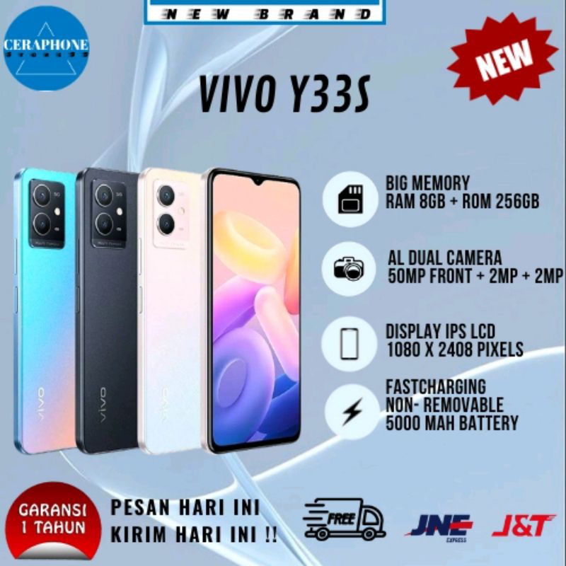 VIVO Y33S RAM 8/256GB [ 4G LTE BATERAI 5000 mAH ] ♥ SMARTPHONE NEW BRAND FULLSET GARANSI 12 BULAN ♥