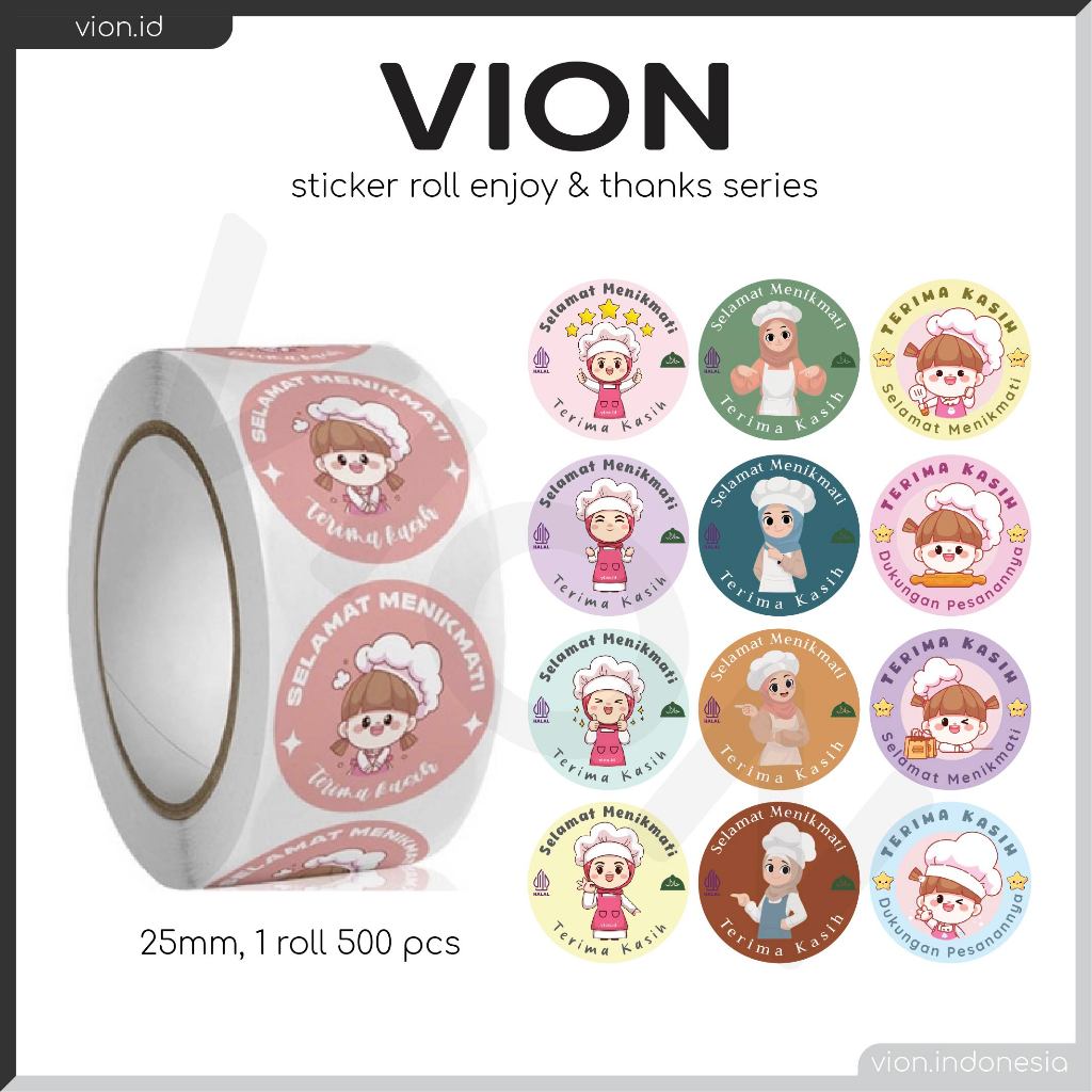 

VION Sticker Roll Thank You Isi 500 Pcs Stiker Terima Kasih Warna Adhesive Seal Label 25mm SS001