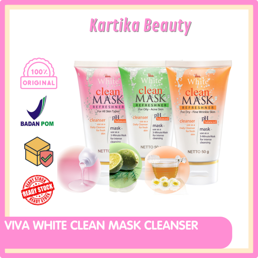 VIVA WHITE CLEAN MASK REFRESHNER PH BALANCE 50GR - SABUN MUKA VIVA SEKALIGUS MASKER WAJAH VIVA FACIA