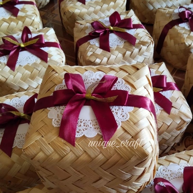 besek bambu 15×15 kombinasi pita cantik | besek souvenir | besek pita