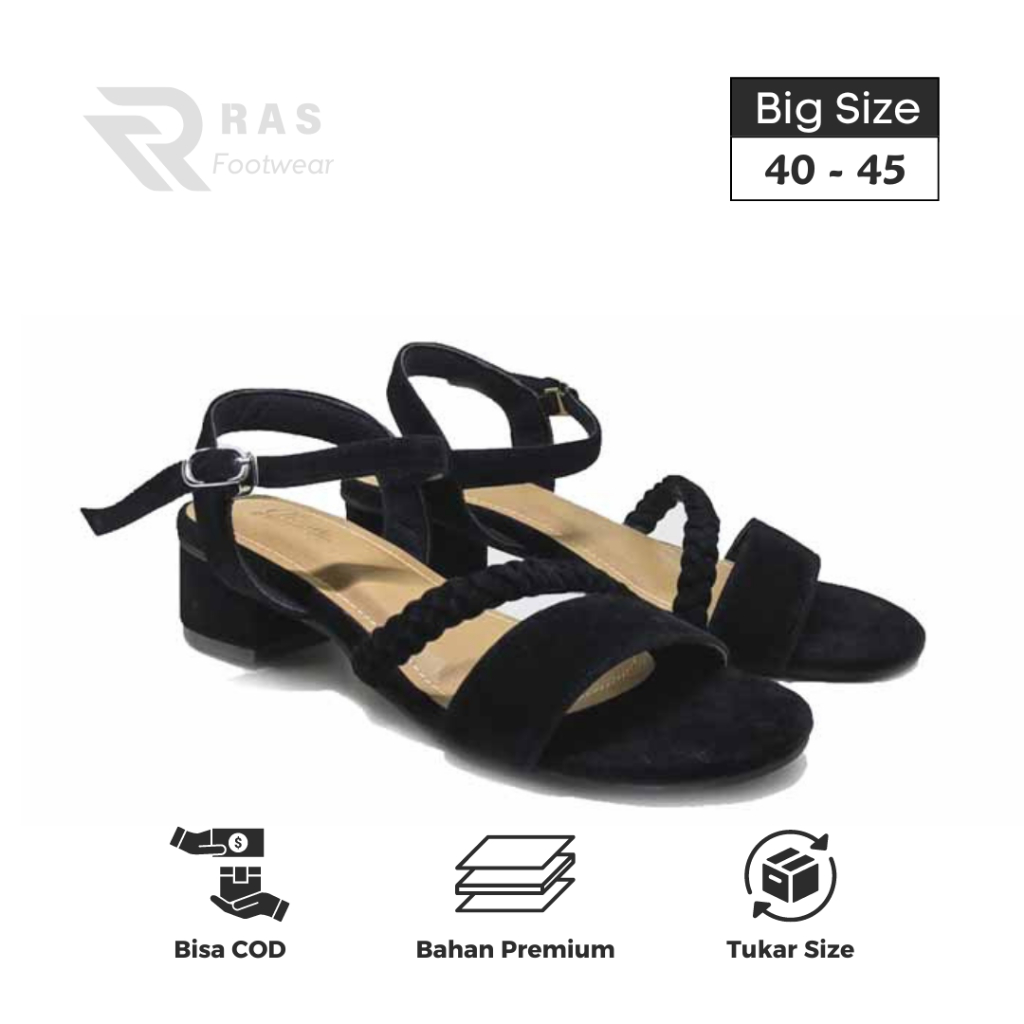 Sandal Wanita Ukuran Jumbo 40-45 | Sendal Heels Model Tali Gesper Pesta Formal