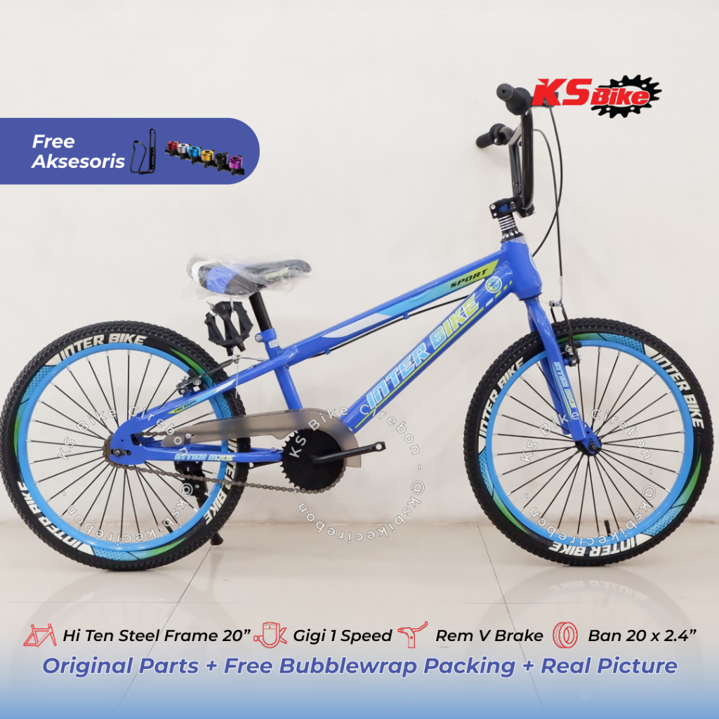 BMX Interbike 2.4 20 Inch Frame Steel Rem V Brake Ban 2.40 Sepeda Anak Laki Laki Umur 7 8 9 10 Tahun