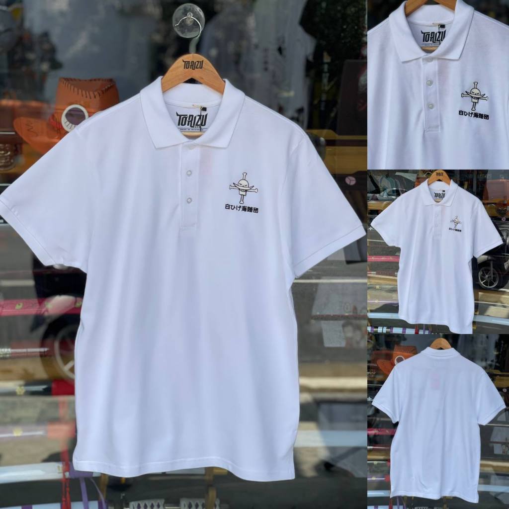 Tshirt Kaos Polo Shirohige Embroidery Shirohige Bajak Laut Whitebeard Anime Manga Onepiece White