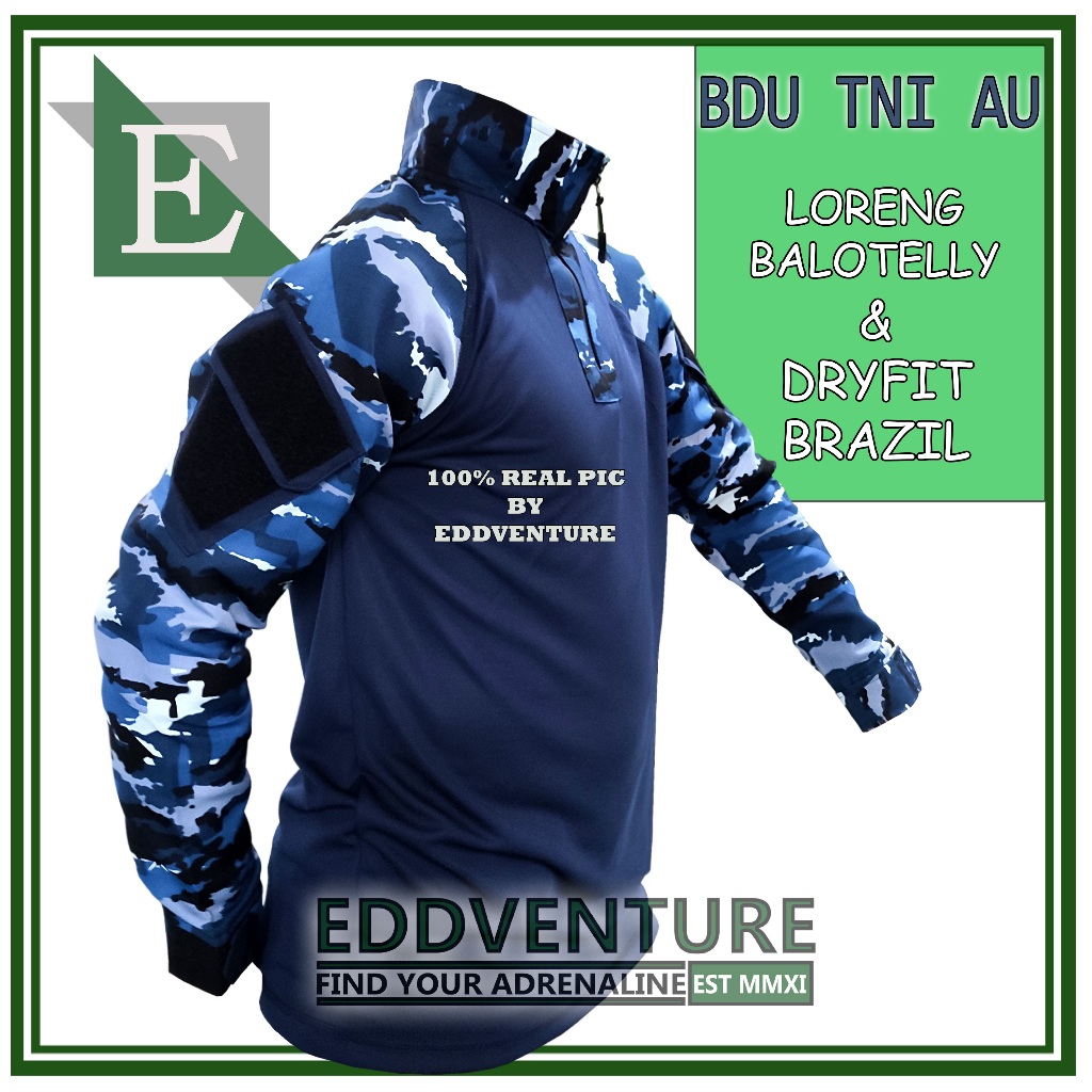 Kaos Baju Tshirt Pakaian Oblong BDU Loreng TNI AU Kasau Lengan Panjang Kerah Tinggi Crewneck Turtlen