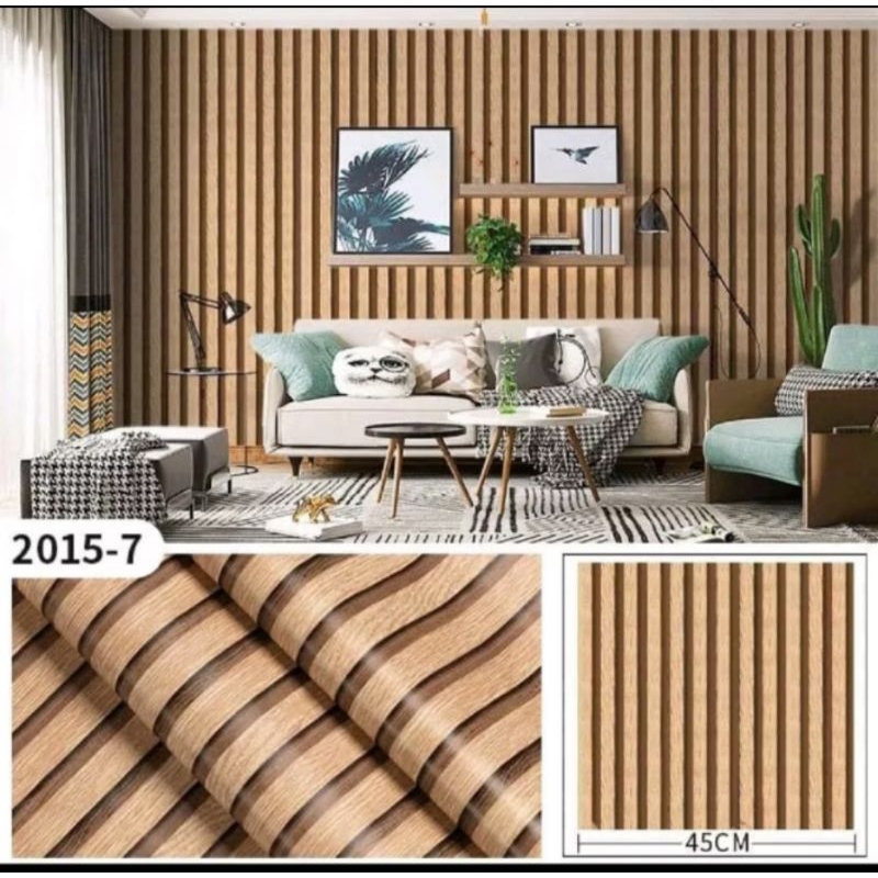 Wallpaper Sticker Dinding Motif Kayu Triplek Garis Coklat Tua Hitam