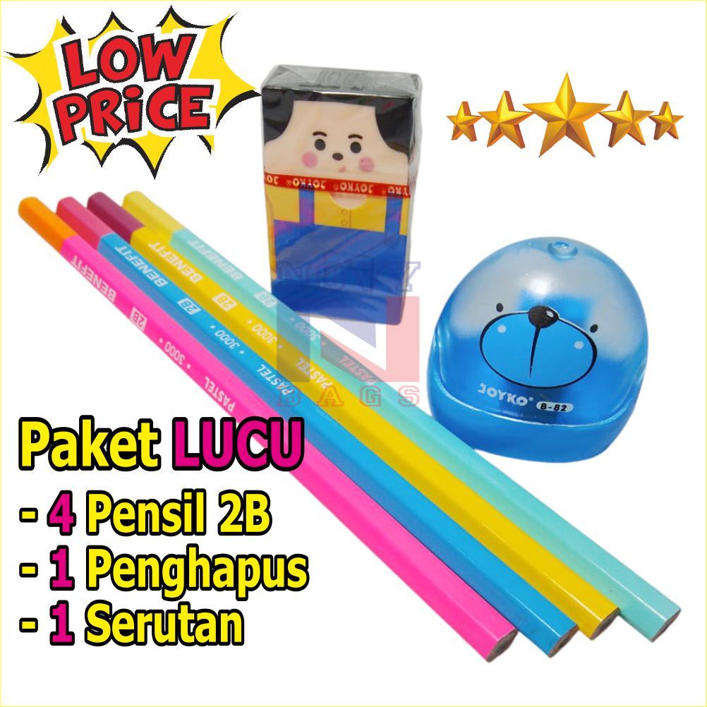 

PENSIL 2B PENSIL BENEFIT PAKET LUCU PENCIL 2B + PENGHAPUS JOYKO + SERUTAN JOYKO