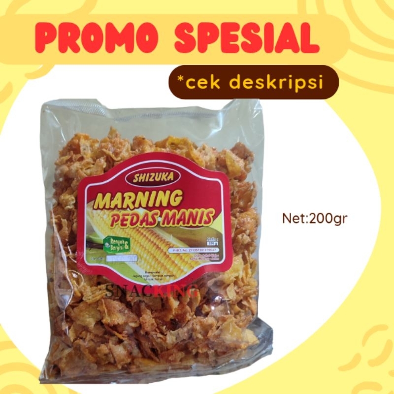 

SNACKING MARNING JAGUNG GEPENG PEDAS MANIS SHIZUKA 200 GRAM CEMILAN KERIPIK