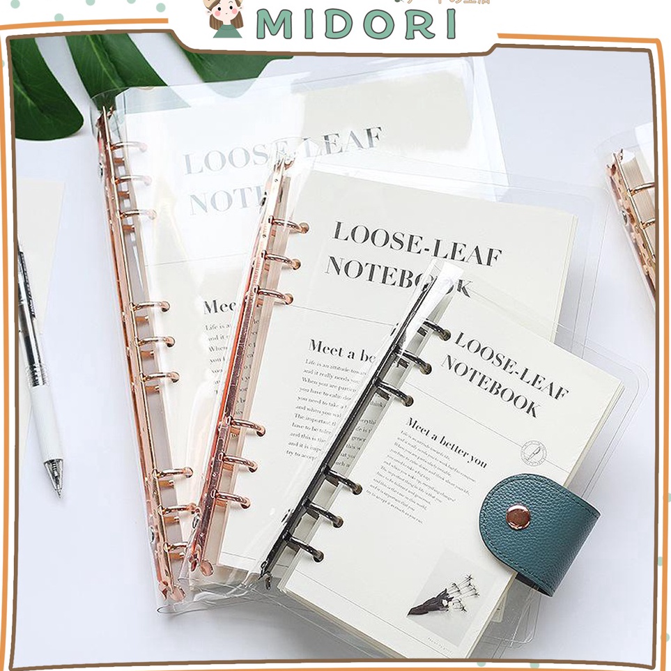 

MIDORI Elegant Binder A5 Binder A6 Transparan Binder with Clip Note Book Loose Leaf Rose Gold Binder E36 JJBMJ6195