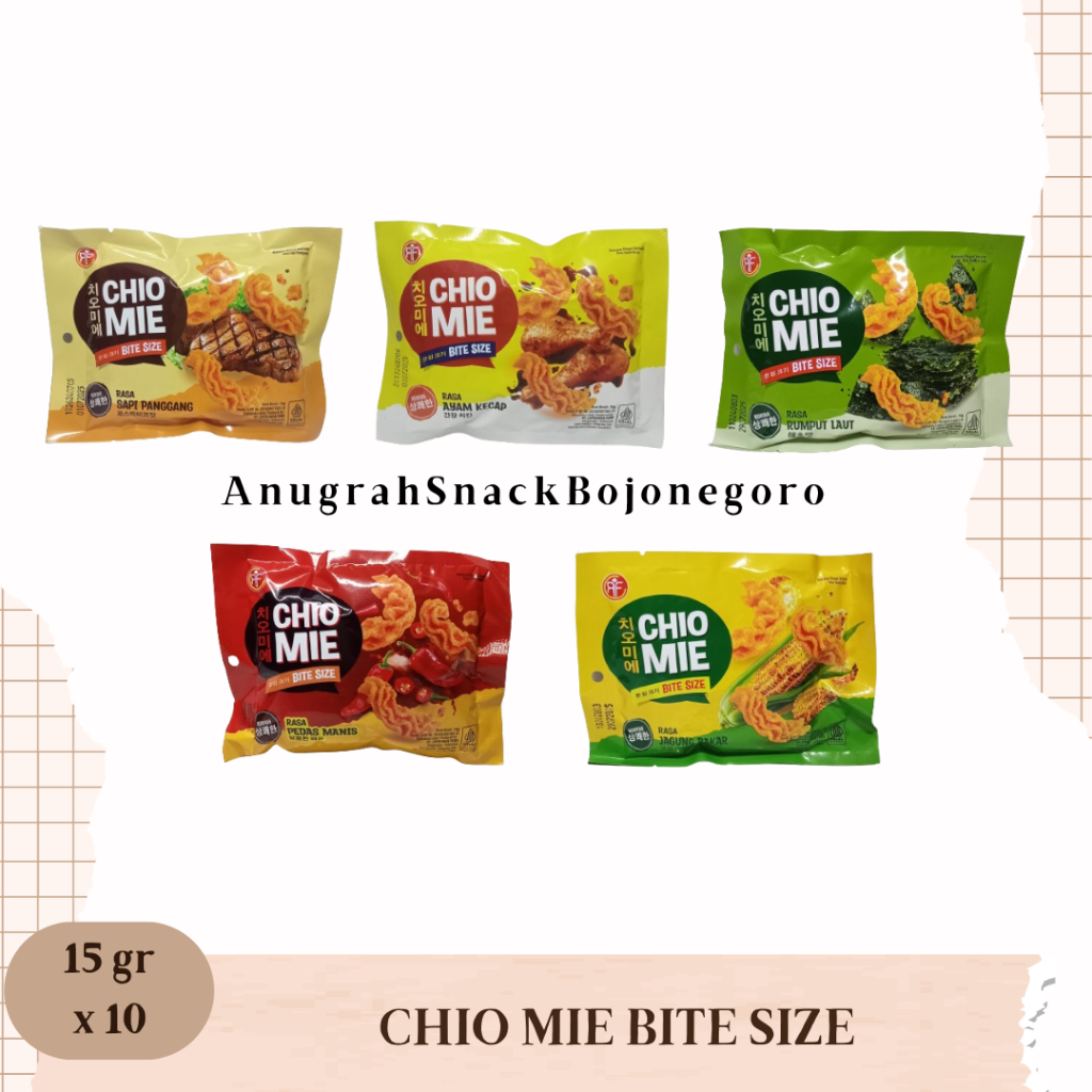 

Chio Mie Bite Size 15gr x 10 (Rasa Sapi Panggang / Ayam Kecap / Rumput Laut / Pedas Manis / Jagung Bakar)