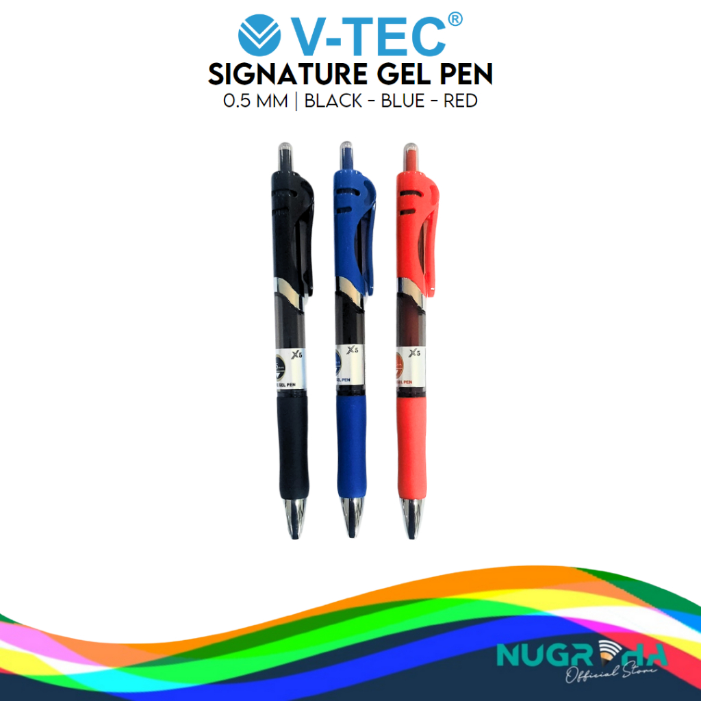 

V-TEC X 5 BALLPOINT PEN PENA PULPEN BOLPEN CETEK RETRACTABLE HITAM MERAH BIRU
