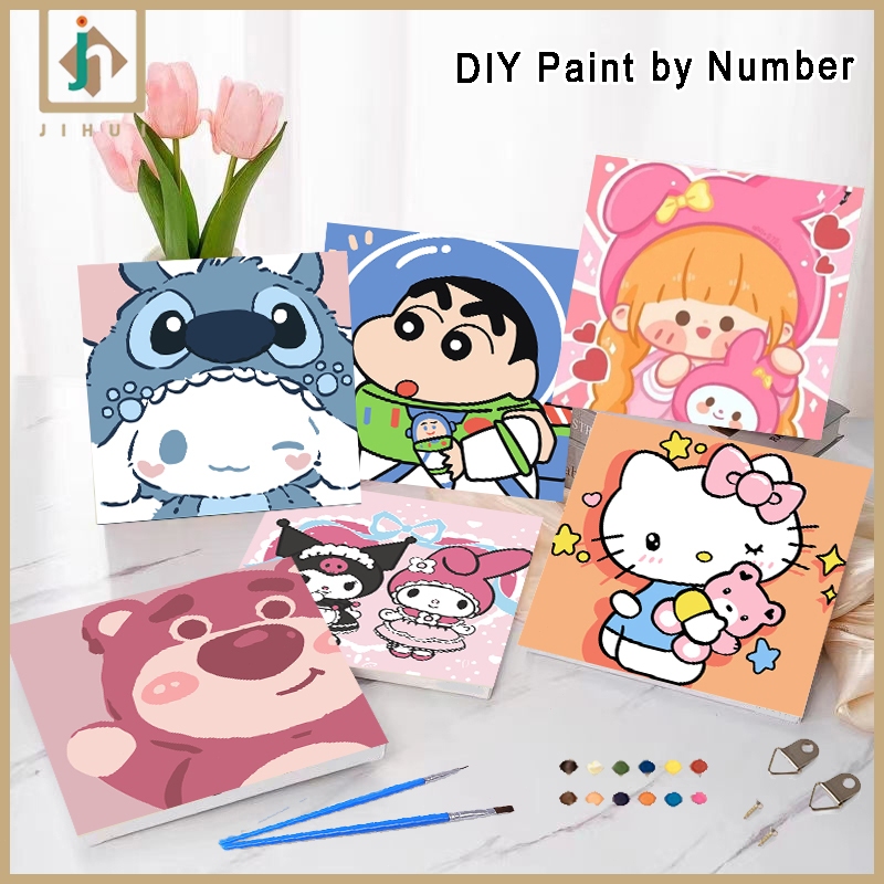 

JIHUI Paint By Number 20x20 Kartun DIY Painting Kit Canvas Paint Set Aesthetic Kanvas Lukis