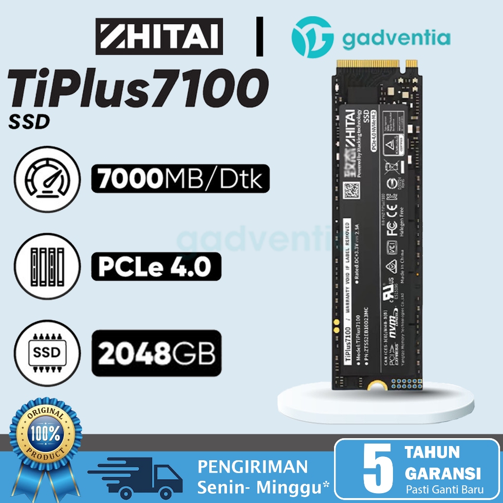 ZHITAI SSD TiPlus7100 Kapasitas Penyimpan 2048GB 2TB PCIe 4.0 M.2 Notebook Desktop Laptop PS5 SSD m2