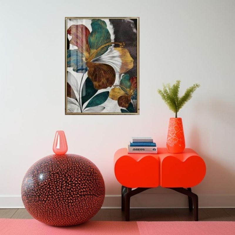 lukisan dinding bunga cantik dekorasi ruang tamu