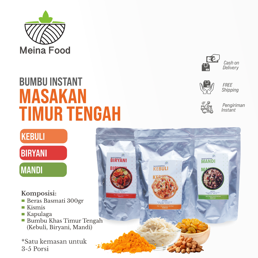 

Paket Beras + Bumbu instan Meina Cocok untuk memasak Kebuli Mandi Biryani