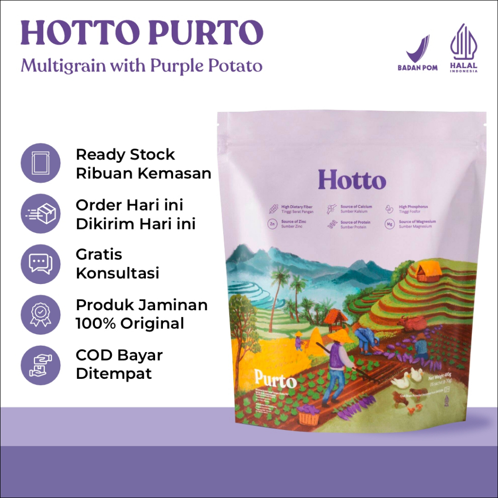 

Hotto Purto Original Superfood Multigrain/Oat dengan Ubi Ungu 1 Pouch