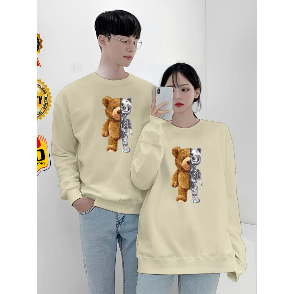 Baju Kaos Couple Pasangan Pacar Bear Robot / Lengan Panjang Couple Distro Model Sweater / Baju Kapel