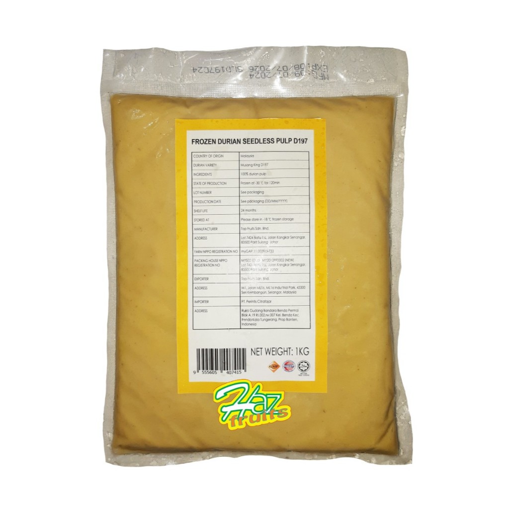 

Daging Durian Musang King 1 Kg Frozen Durian Seedless Pulp D197