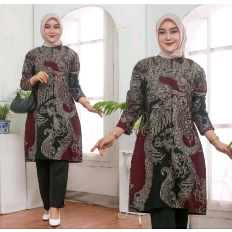 Batik wanita/Tunik batik/ Tunik batik resleting depan