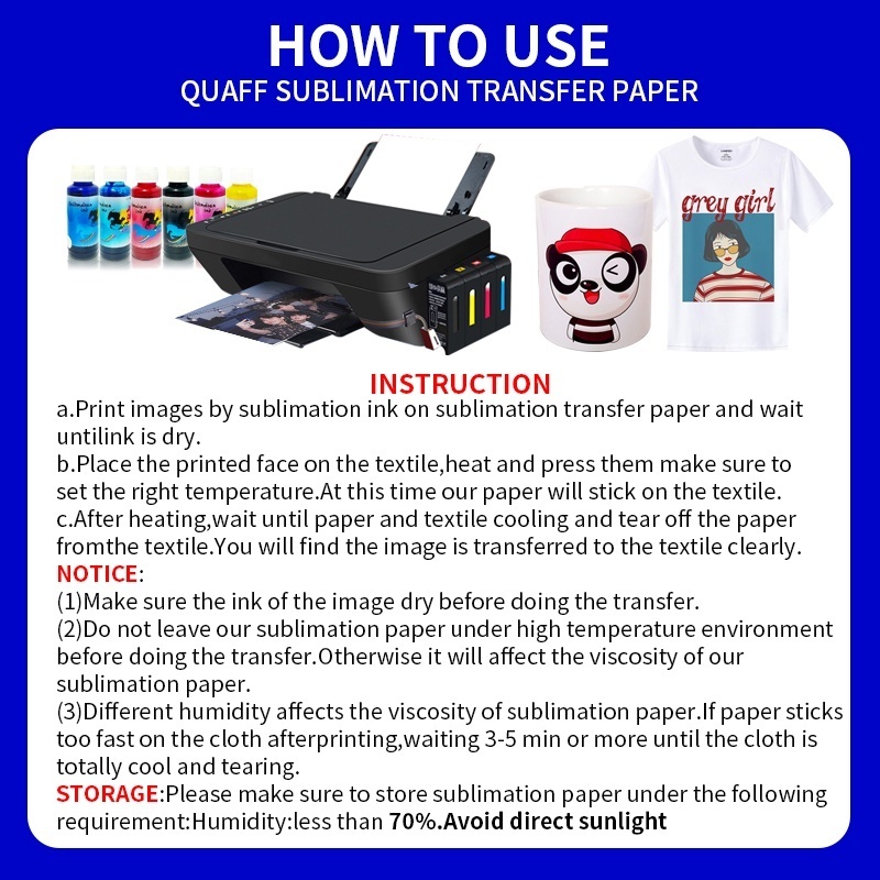 

Ay00! Sublimation Transfer Paper Roll Fast Dry (21cmx100m8.2 Inci x 100 Meter 100gsm Roll Kertas