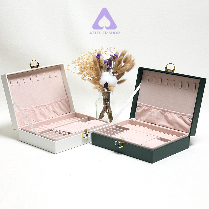 Kotak penyimpanan perhiasan dengan kunci kulit kayu kotak perhiasan anting-anting besar kotak perhia