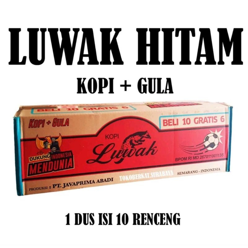 

Kopi Luwakk Hitam+gula 1 dus isi 10 renceng